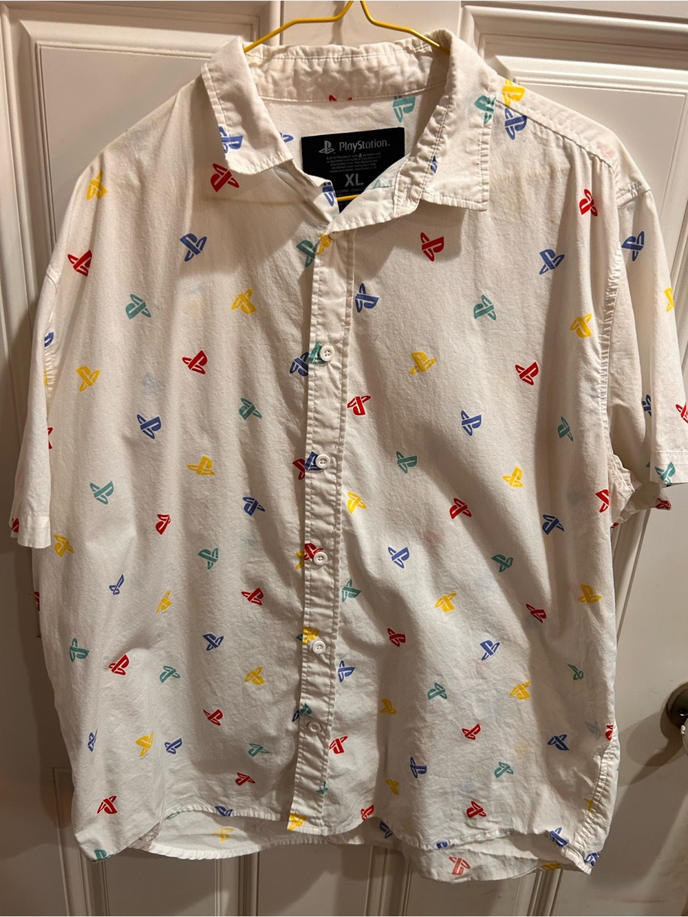PlayStation XL Men’s Short-Sleeve White Logo Button-Up Shirt